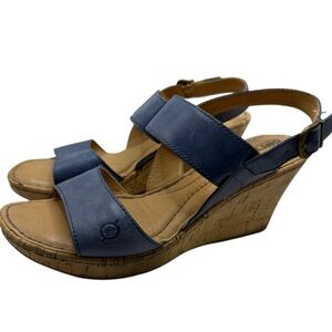 Active Seller! Born Blue & Tan Wedge Sandals Slingback Design 9 Genuine Leather